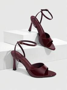 CUCCOO SZL Ladies 9CM Pointed Open-Toed Kitten Heel Crossed Ankle Strap Sexy Versatile Burgundy Elegant Stilettos Suitable For Daily Commuting/Beach/Party - Burgundy - View 7