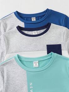 SHEIN 6件組青少年男孩休閒寬鬆字母圖案圓領T恤與短褲套裝，適合通勤、上學、日常穿著、運動活動，春夏季適用 - 彩色 - 查看 3
