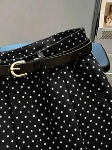 Franclia 休閒通勤時尚百搭中高腰附腰帶夏季新款卡其色素色女款短褲 - 黑與白 - 查看 3