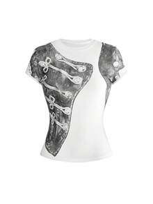 ROMWE Grunge Punk Women's T-Shirt Napoleon Print White Loose Punk Hot Girl Spring Summer Street Y2K - White - View 1