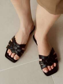 Alvarani 女士夏季十字爱心图案套脚拖鞋，时尚简约纯色平底露趾设计，适合户外休闲、海滩、度假、室内穿着，方头设计，轻便透气舒适，优雅家居拖鞋 - 黑色 - 查看 6