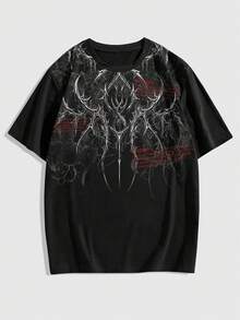 ROMWE MEN Goth Men's Graphic Print Crew Neck Short Sleeve T-Shirt - Black - View 2