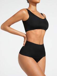 SHAPORA Solid Color High Waist Body Shaper Set - Black - View 3