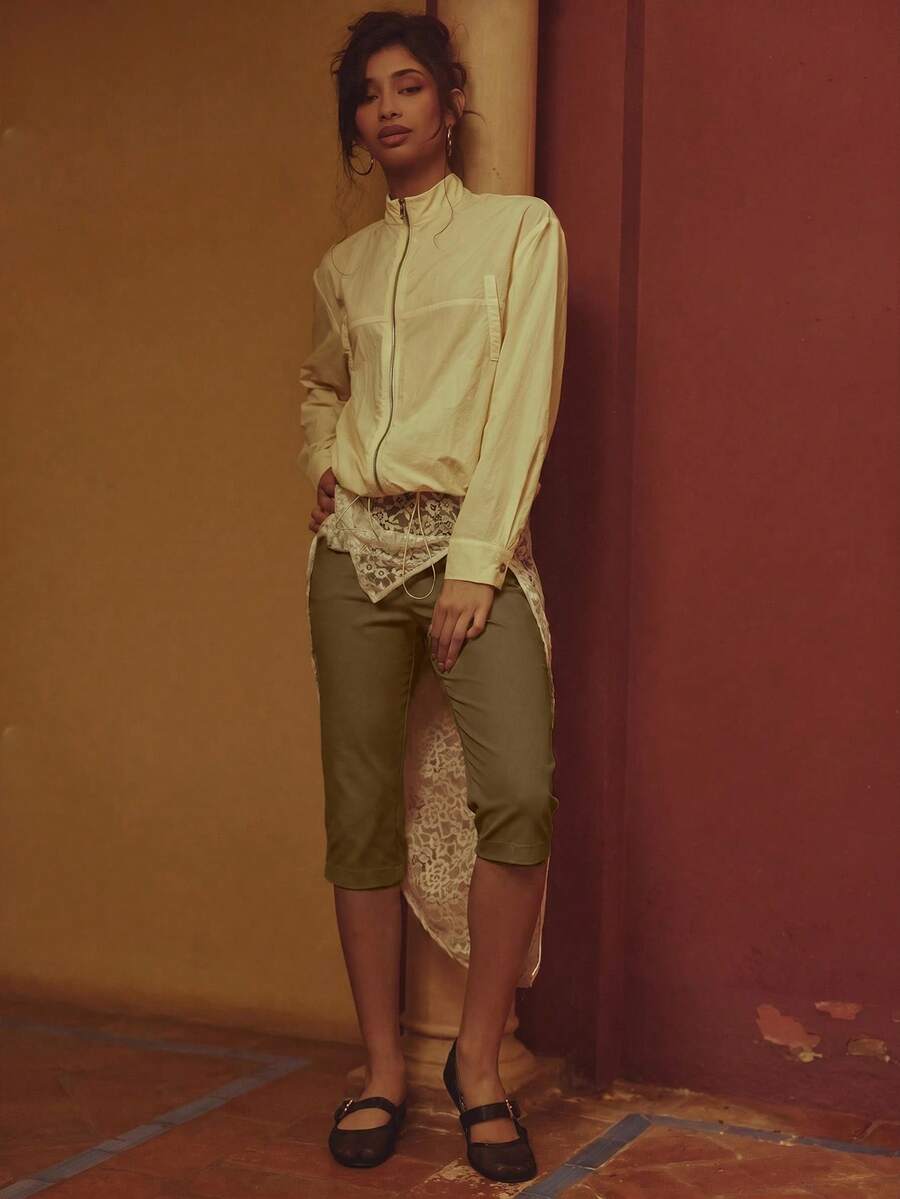 MUSERA Low Waist Split Hem Spring Summer Cosy Cute Daily Girly Vacation Spring Casual Pants - Brown - View 1