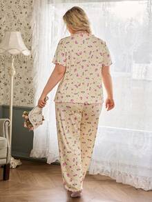 CottageSlumber Lettuce Edge Ditsy Floral Short Sleeve Long Pants Plus Size Women's Pajama Set - Yellow - View 2