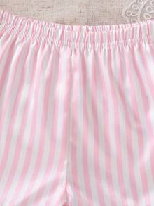 SHEIN 2pcs/Set Baby Girl Home Pajamas With Exquisite Embroidered Pattern, Matching Satin Trim - Pink - View 6