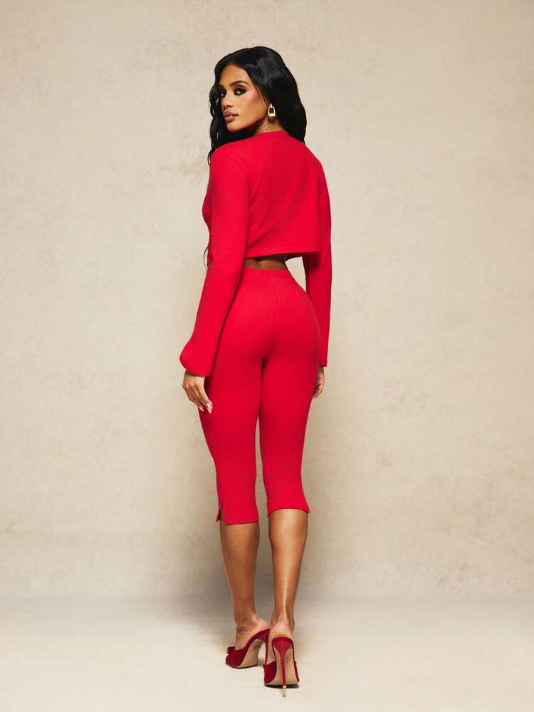 MISSGUIDED X Carli Bybel Crop Cardigan With Bralette And Capri Leggings Set