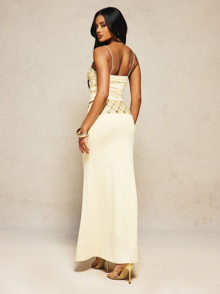 MISSGUIDED X Carli Bybel Sequin Corset Top And Ruched Maxi Skirt Co-Ord Set