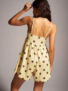 VARSIVA Brown And Yellow Polka Dot Print, Women's Camisole Romper Vacation Summer Casual Cute, Summer Jumpsuit, Beach Brunch Vacation Outfits - Multicolor - View 2