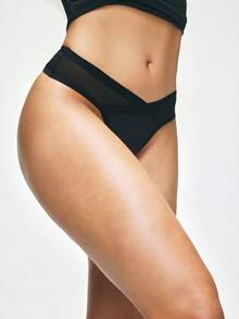 SHAPORA Women's Solid Color Asymmetric Waist Casual Comfortable Thong - Black - View 4