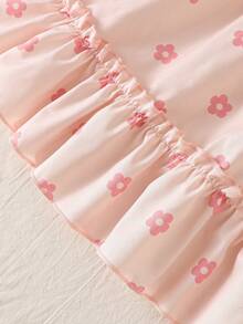 SHEIN Infant & Baby GirlFloral Print Dress With Bow Decoration, Cute Style Suitable For Daily Wear, Outings And Photo Shoots - Pink - View 6