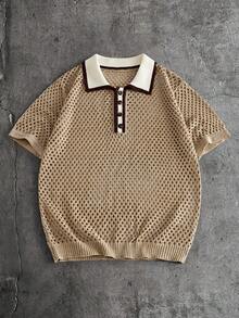 SIGLOCORE Men's Colorblock Hollow Out Casual Versatile Daily Wear Knit Top - Multicolor - View 3