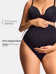 SHAPORA Pregnant Women Plain High Waist Seamless Shaping Briefs - Black - View 1