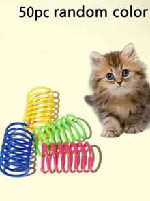 PETSIN 宠物猫自娱玩具，塑料彩色弹簧弹跳互动猫玩具，猫咪用品，猫咪螺旋弹簧/纸质褶皱玩具，2/4/8/10/12/20/30/40/50/60 片装，创意玩具，消磨时间，保持健康，耐用塑料彩色玩具，适合拍打、啃咬、追逐，适合猫咪，情人节猫狗礼物 - 彩色 - 查看 17