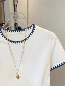 Resyla 大尺碼夏季休閒對比飾邊短袖T恤 - 彩色 - 查看 5