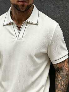 EGENSIO Men's Contrast Color Casual Versatile Daily Travel Short Sleeve Polo Shirt - White - View 4