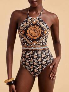Travachic Women's Vacation Beach All-Over Print One-Piece Swimsuit Black Summer Boho - Multicolor - View 5