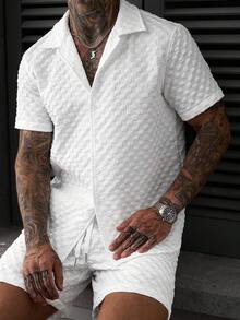SLATEMANN Men's Solid Color Textured Shirt And Shorts Set, Ceremony - White - View 1