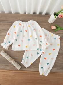 SHEIN Vintaside Kids 2件裝女嬰花卉長袖秋季衣物 - 白色 - 查看 2