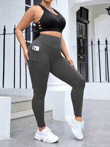 SHEIN Velisys Pantalones de yoga de talla grande para mujer de unicolor con bolsillos - Multicolor - Ver 6