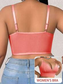 SHEIN 1pc Plus Size Women's Solid Color Casual Comfortable Bustier - Red - View 2