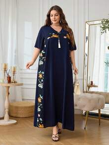 Al Najma Plus Size Women's V-Neck Ruffle Short Sleeve, Mesh Embroidery ...