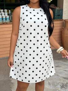 SHEIN CURVE+ Plus Size Summer Casual Polka Dot Print Denim Dress Dresses For Women Summer - White - View 3