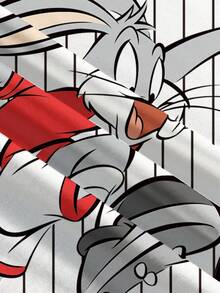 LOONEY TUNES X SHEIN 女士休闲时尚街头卡通兔子踢足球条纹印花撞色插肩袖 V 领 T 恤，夏季 - 白色 - 查看 6