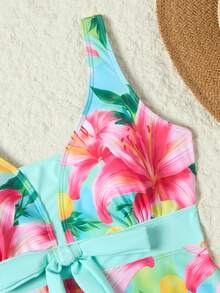 Swim Lushoire Women's Summer Casual Vacation Beach Party Print Round Cup Thick Strap Bikini Two Pieces Beachwear Swimsuit Set - Multicolor - View 7