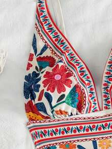 Swim Lushoire New Print Deep V-Neck Backless Slim Fit Fashion Summer One-Piece Swimsuit - Multicolor - View 4