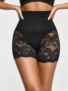 SHAPORA Modelador de Renda Recortada para Mulheres, Calça de Cintura Alta com Alta Elasticidade e Controle da Barriga - Preto - Visão 5