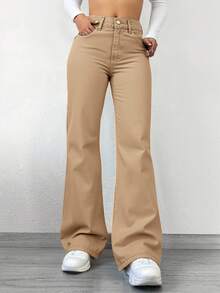 Cottnline Women'S Denim Pants With Pockets - Mocha Brown - View 5