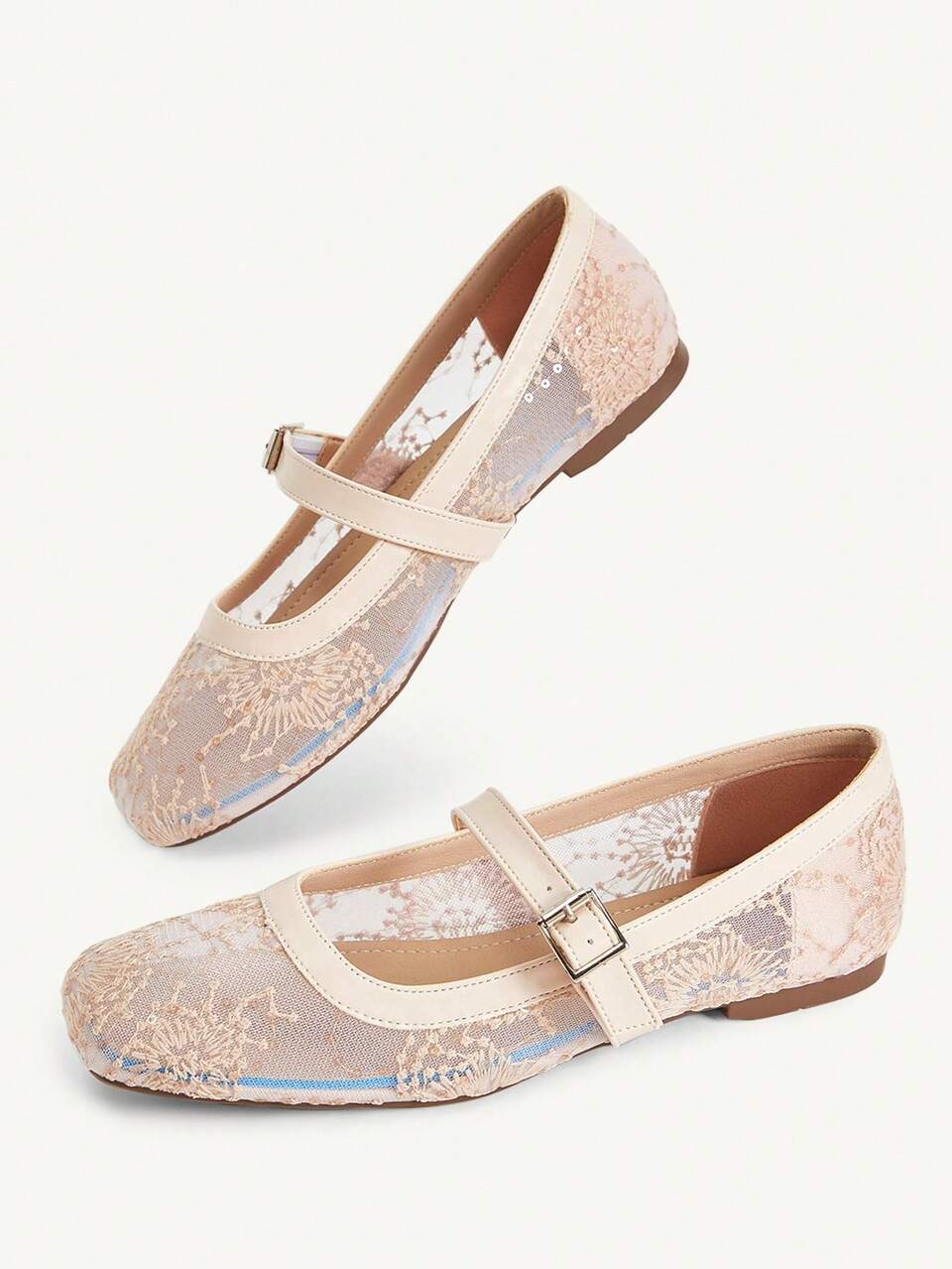 CUCCOO CHICEST Spring And Summer New Apricot Lace Mesh With Women's Flat Shoes Fashionable And Elegant Versatile Commuting Low Vamp Fashion Summer Breathable Mesh