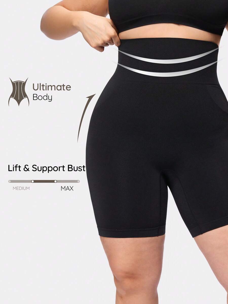 SHAPORA Fondo de ropa interior moldeadora de unicolor de cintura alta, versátil y casual para tallas grandes - Negro - Ver 1