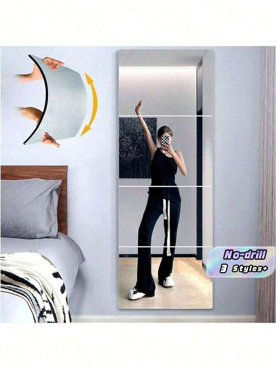 Unbreakable Acrylic Rounded Corner Full Length Wall Mirrors, Shatter-Proof, Suitable For Bedroom, Home Gym, Bathroom (Comes With Double-Sided Tape), Best Gifts For Birthday Graduation, Home Decor, Back To School Room Decor & School Supplies
