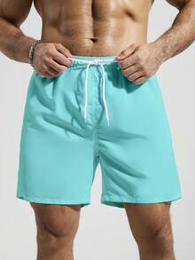 Surfspeed Celana Pria Polos dengan Pinggang Elastis dan Tali Serut, Desain Saku, Kasual untuk Sehari-hari, Cocok untuk Pantai, Liburan, Pantai, Hawaii, Tropis, Berenang, dan Mandi. - Mint Blue - View 3