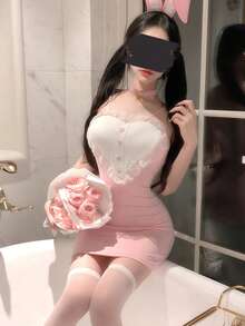 Dansine Set Kostum Cosplay Anime Seksi Minimalis Kencan Musim Semi/Panas 2026, Seragam Klub Malam Gadis Kelinci Seksi yang Menggoda - Berwarna merah muda - View 5