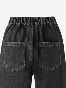 SHEIN Young Boy Loose Straight Wide-Leg Casual Children Denim Pants - Dark Grey - View 4
