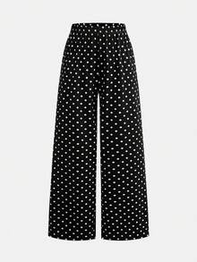 SHEIN Girlism 青少年女孩休閒日常背心上衣搭配黑色波點蕾絲上衣與直筒波點長褲 2件套裝 - 黑與白 - 查看 6