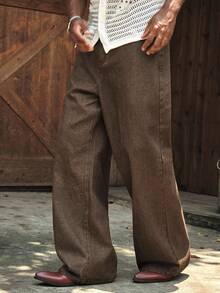 AXEPEAK Men's Fashion Heavyweight Embroidered Streetwear Brown Washed Denim Jeans - Brown - View 4