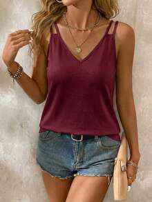 SHEIN LUNE Plus Size Women's Solid Color Casual Versatile Everyday Top - Burgundy - View 6