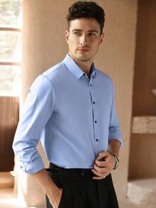 Core Aspect Men's Subtle Pattern Long Sleeve Single-Breasted Commuter Shirt, Formal - Baby Blue - View 7