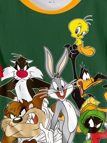 LOONEY TUNES X SHEIN 青少年男孩全印花 X 图案 T 恤 - 白色 - 查看 5