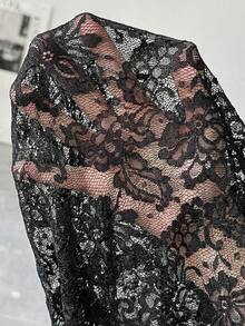 SHEIN Clasi Women's Elegant Commute Solid Color Lace Thin Jacket - Black - View 3