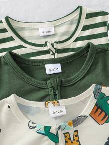 SHEIN 3 piezas mameluco de manga larga con pies para bebé recién nacido niño niña lindo tejido casual con estampado de dibujos animados 3 piezas ropa de casa unisex ropa de bebé ropa de invierno para bebé - Multicolor - Ver 5