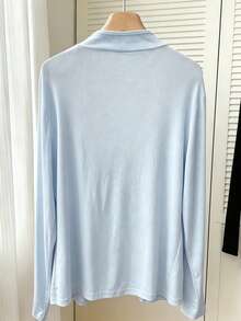 Resyla Women's Solid Color Long Sleeve Open Front Casual Thin Jacket - Blue - View 2