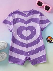 THE POWERPUFF GIRLS X SHEIN 女婴卡通印花休闲日常连体衣 - 紫色 - 查看 2