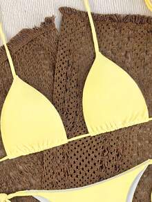 Oceva Women's Summer Beach Solid Color Halter Neck Tie Sexy Fashion Bikini Two-Piece Swimsuit Set - Pale Yellow - View 5