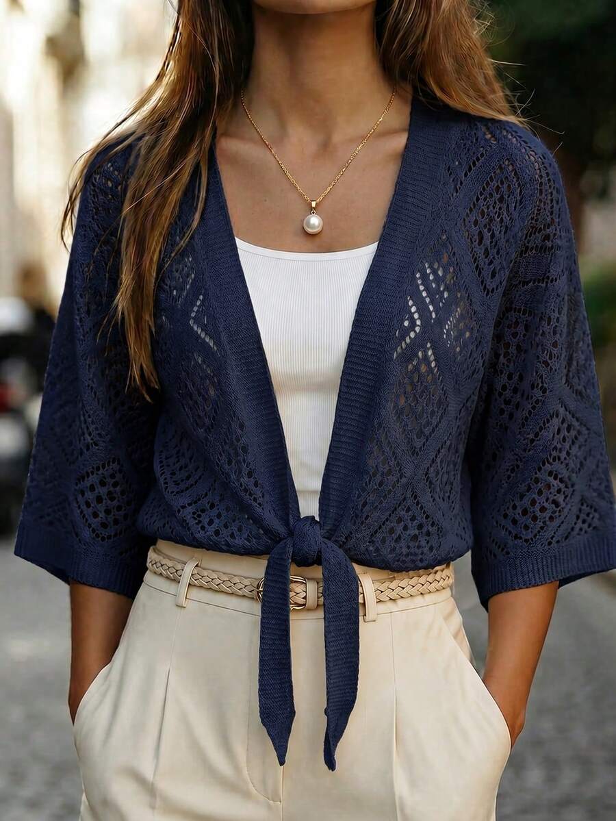 SHEIN Holidaya Women's Solid Color Casual Versatile Daily Outing Cardigan - Royal Blue - View 1