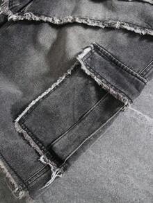 Manfinity Denimwave Men's Button Front Straight Leg Denim Shorts With Frayed Hem And Patch Pockets - Light Grey - View 4
